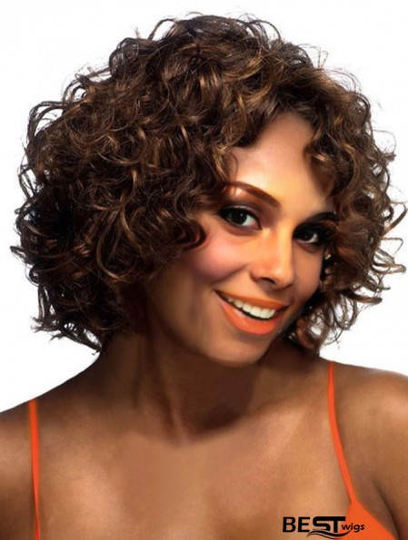 Layered Chin Length Brown Curly Online Petite Wigs