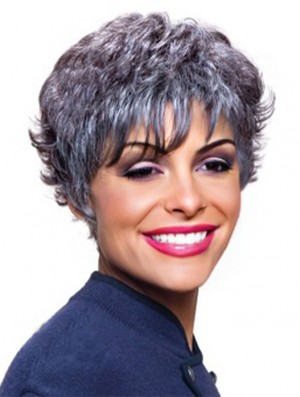 Synthetic Online Short Wavy Grey Wigs