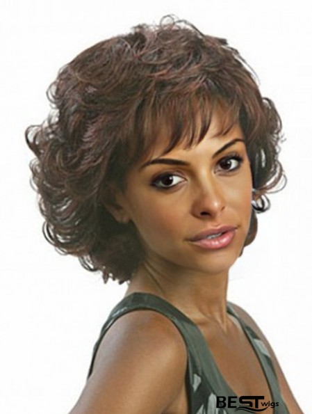 African Wig With Bangs Wavy Style Brown Color Chin Length