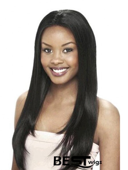 Without Bangs Designed Yaki Black Long Human Hair Lace Front Wigs