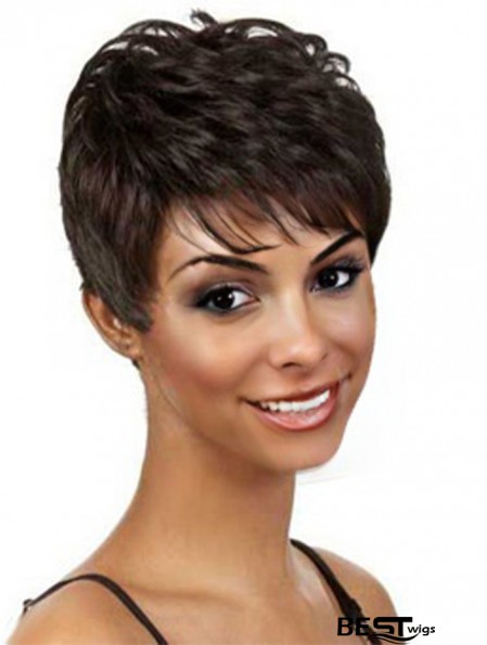 Short Brown Wavy Boycuts Good African American Wigs