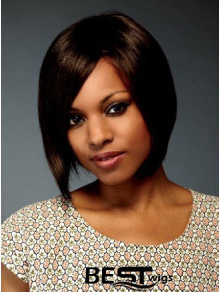 Chin Length Brown Straight Bobs Flexibility African American Wigs