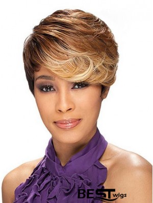 Cropped Brown Layered Capless Wavy Synthetic African Hairstyles