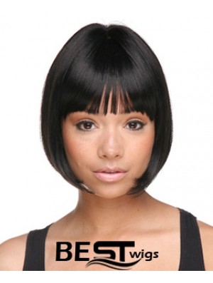 Chin Length Black Straight Bobs Designed African American Wigs