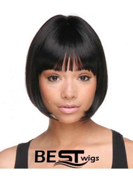 Chin Length Black Straight Bobs Designed African American Wigs