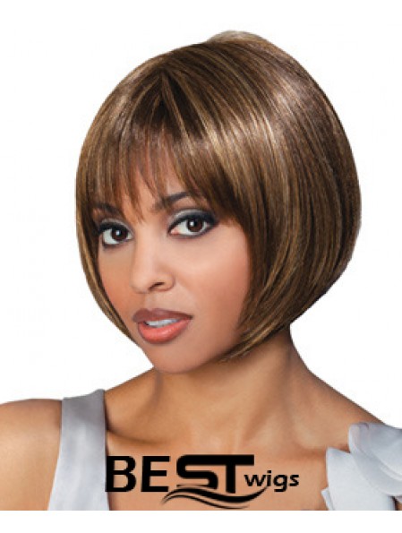 Chin Length Brown Straight Bobs Top African American Wigs