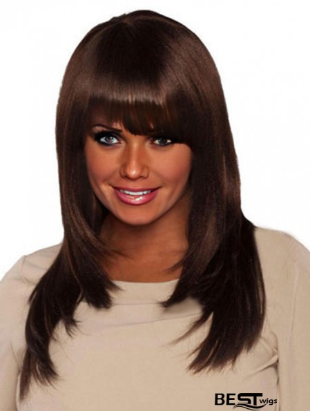 Long Brown Yaki With Bangs Cheap African American Wigs