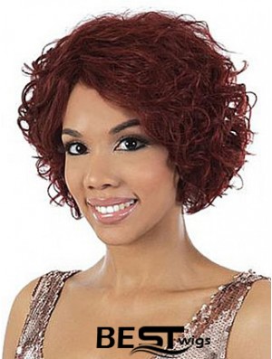 Chin Length Red Wavy Without Bangs Stylish African American Wigs