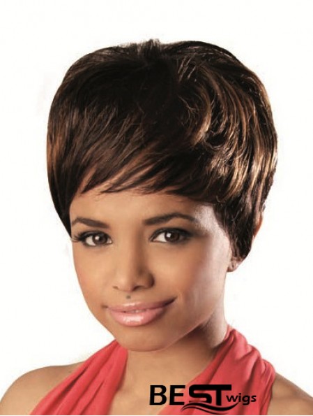 Short Brown Wavy With Bangs Stylish African American Wigs