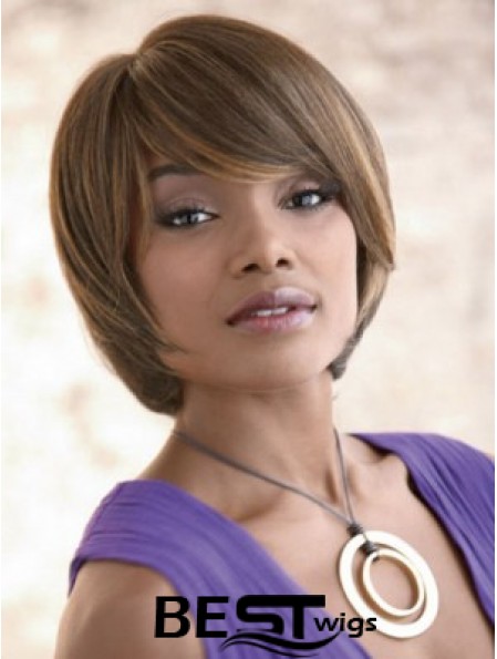 Chin Length Synthetic Blonde Capless With Bangs Hair Straighteners For African Hair