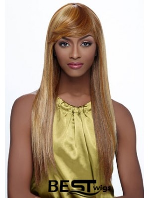 Long Blonde Straight With Bangs Fashionable African American Wigs