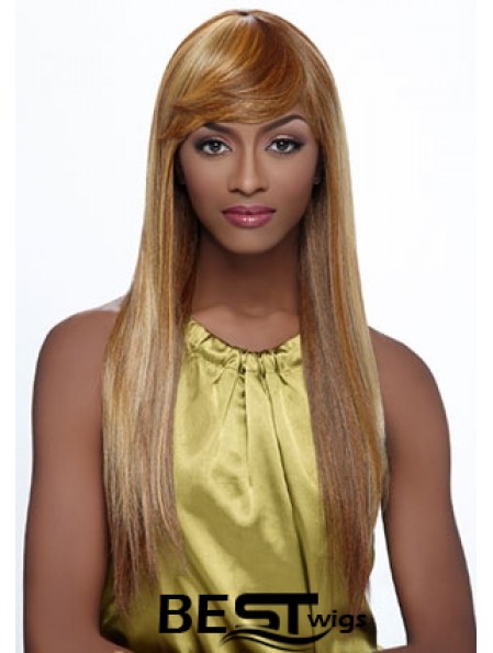 Long Blonde Straight With Bangs Fashionable African American Wigs