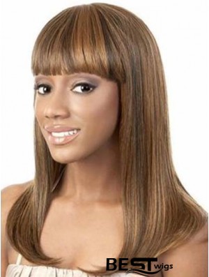 Shoulder Length Brown Yaki With Bangs Trendy African American Wigs