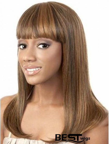 Shoulder Length Brown Yaki With Bangs Trendy African American Wigs