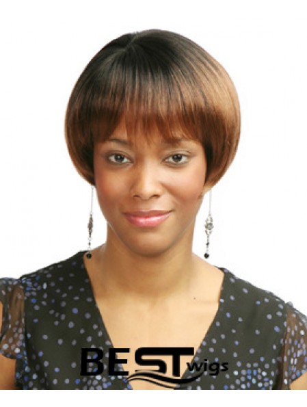 Short Auburn Straight With Bangs Affordable African American Wigs