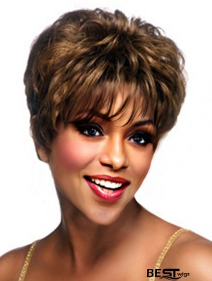 Cropped Brown Wavy Boycuts Convenient African American Wigs