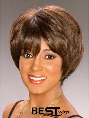 Bobs Capless Short Wavy Brown Synthetic African American Wigs UK
