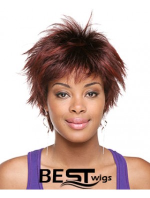 Short Red Straight Layered Sassy African American Wigs