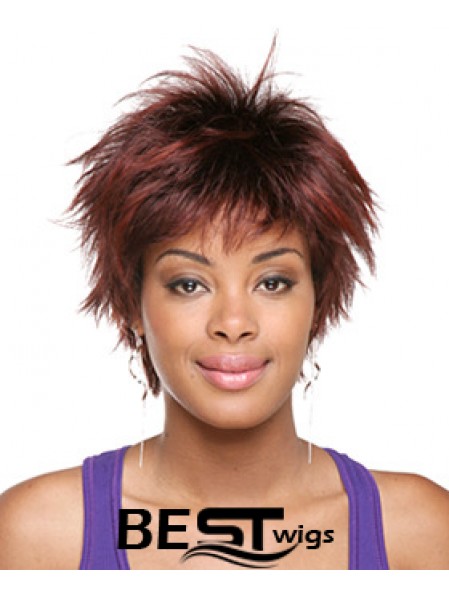 Short Red Straight Layered Sassy African American Wigs