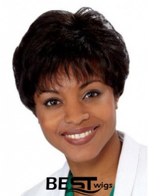 Short Black Straight Layered Convenient African American Wigs