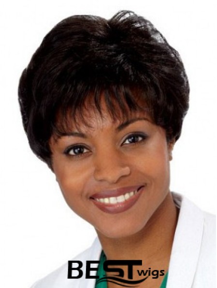 Short Black Straight Layered Convenient African American Wigs