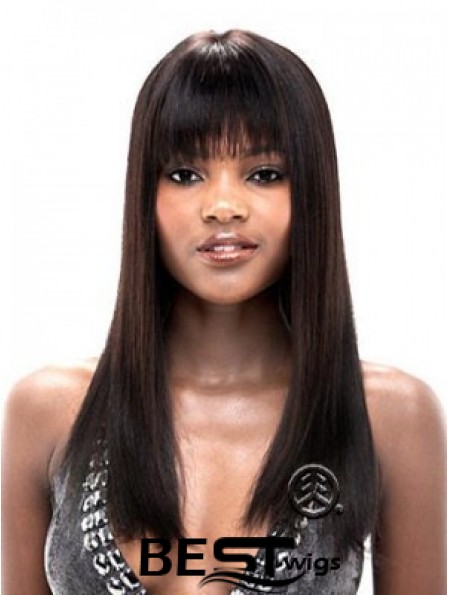 Straight With Bangs Lace Front Hairstyles 20 inch Black Long Wigs