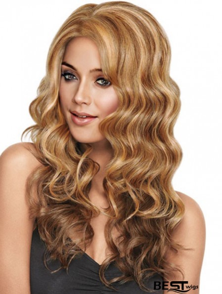 Wavy Without Bangs Long Sleek Blonde Synthetic Wigs