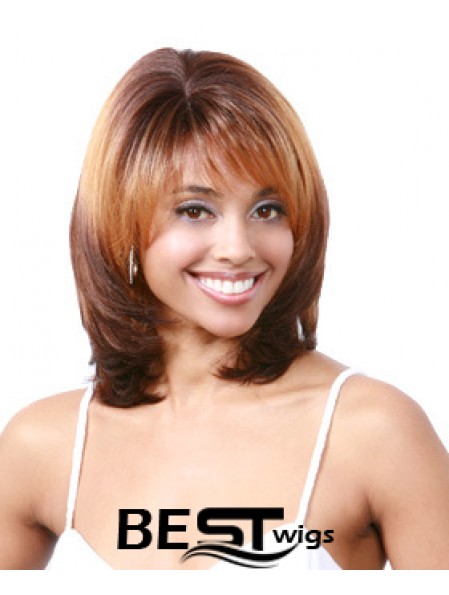 Shoulder Length Auburn Wavy With Bangs Discount African American Wigs