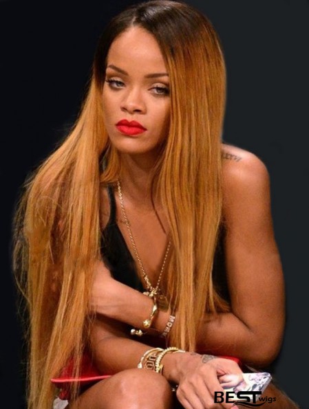 Long Ombre/2 Tone Straight Without Bangs Affordable African American Wigs