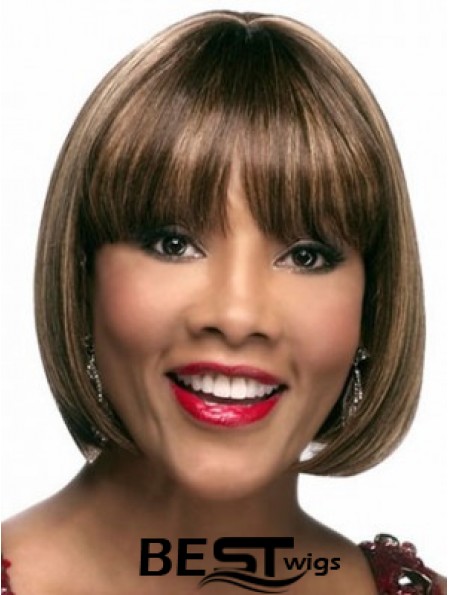 Chin Length Brown Straight Bobs Suitable African American Wigs