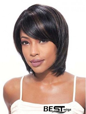 Bobs Beautiful Straight Black Chin Length Human Hair Lace Front Wigs