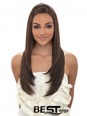 Long Brown Straight Without Bangs Fashionable African American Wigs