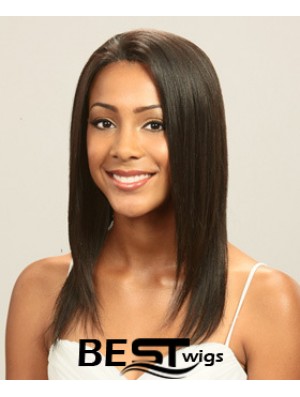 Without Bangs Perfect Straight Brown Long Human Hair Lace Front Wigs