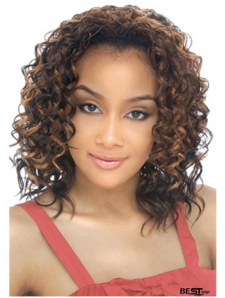 Shoulder Length Curly Blonde Designed Indian Remy Hair Half Wigs