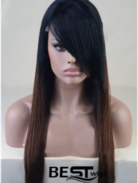 Long Straight With Bangs Full Lace 26 inch Stylish Black Women Wigs