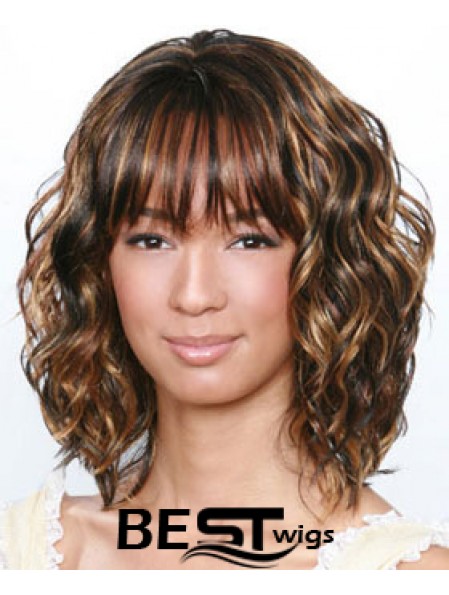 Shoulder Length Brown Curly Layered Best African American Wigs