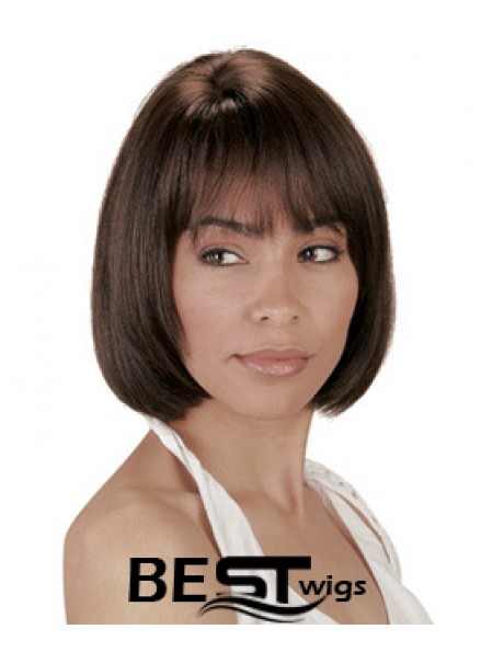 Chin Length Brown Straight Bobs Natural African American Wigs