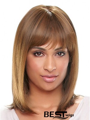 Shoulder Length Auburn Straight With Bangs Designed African American Wigs