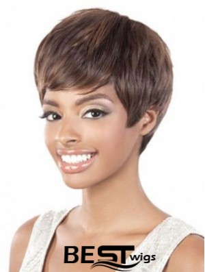 Short Brown Straight Layered Style African American Wigs