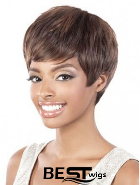 Short Brown Straight Layered Style African American Wigs