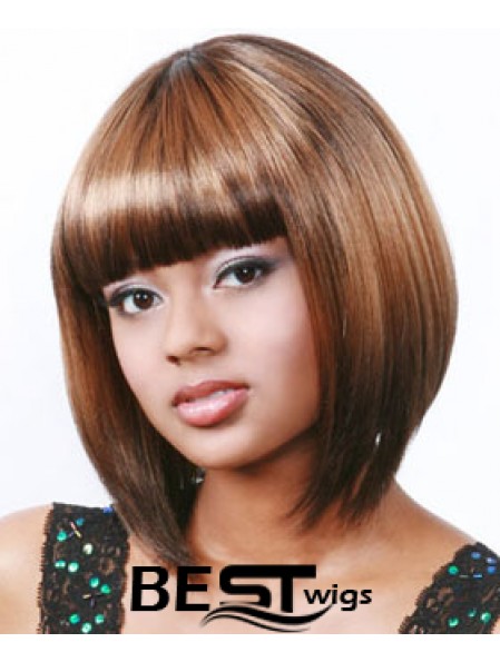 Chin Length Bobs Auburn Synthetic Straight Wigs For Black Woman