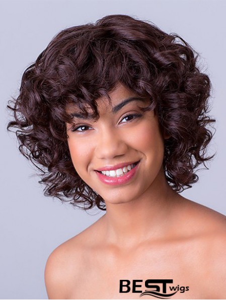 Bobs Chin Length Lace Front Synthetic Brown 11 inch Curly African American Wigs