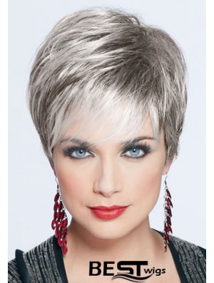 Short Grey Wig With Monofilament Synthetic Straight Style Cropped Length