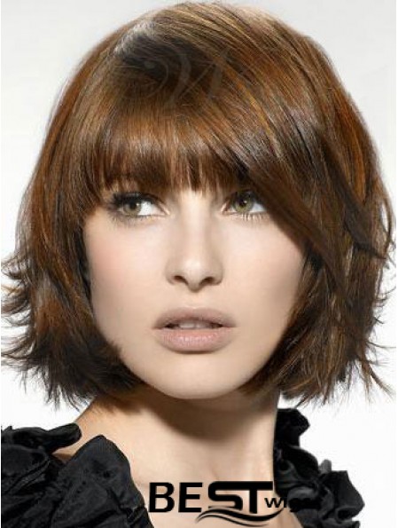 Synthetic Wigs UK Chin Length Brown Color Bobs Cut Straight Style