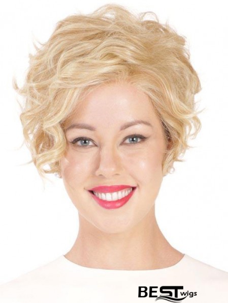 Synthetic Flexibility Cropped Blonde Curly Monofilament Wigs