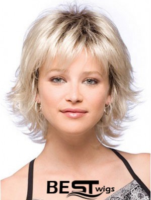 Synthetic Hair Wigs Chin Length With Bangs Blonde Color With Capless