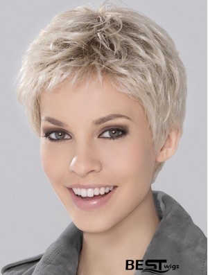 Blonde Synthetic Incredible Cropped Platinum Wavy Monofilament Wigs For Women