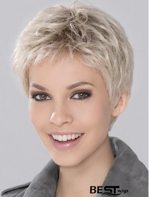 Blonde Synthetic Cropped Wavy Wigs For Women 2024