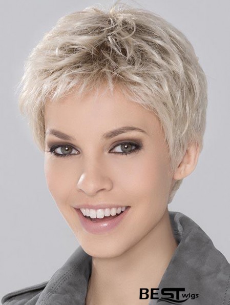 Blonde Synthetic Cropped Wavy Wigs For Women 2024