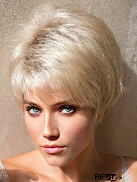 Layered Platinum Blonde Straight 4 inch Short Synthetic Wigs